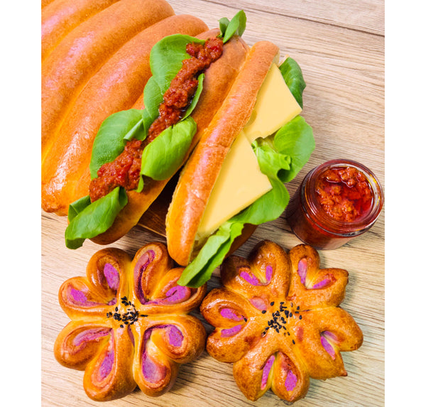 奶香三文治軟包 & 紫薯花花包 配意式番茄紅醬 | Fluffy Milk Sandwich Buns & Purple Sweet Potato Shaped Bread with Italian Tomato Pesto Rosso Sauce